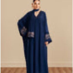 Navy Maxi Kaftan Dress with Embroidered Cuff Detail
